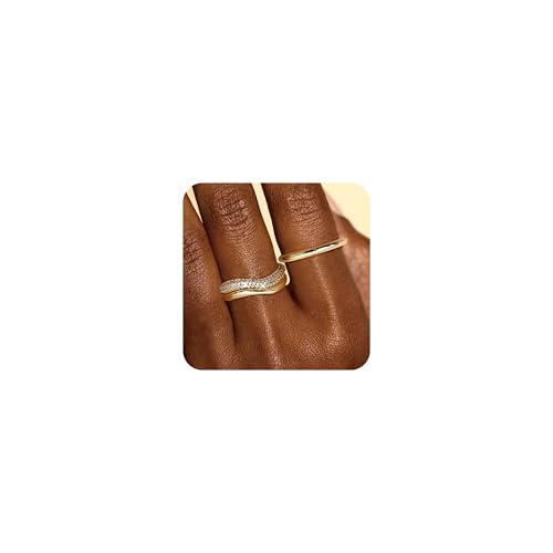 LOLIAS 3 Stück Goldringe für Damen 14 Karat Vergoldete Stapelbare Ringe Set Trendige Zirkonia Ringe für Damen Hochzeit Verlobungsbänder Statement Fingerring Hypoallergene für Damen von LOLIAS