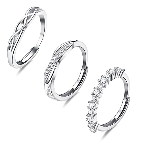 LOLIAS 3 Stück Zirkonia Ring Daumen Verstellbarer Ring Für Damen Mädchen Verlobung Ring Infinity Ring Zierliche Versprechen Ringe Schmuck Geschenke Set von LOLIAS