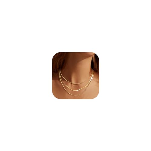 LOLIAS 3 Teilige Gold/Silber Schlangenkette Halskette Damen Gold Edelstahl Flache Kette Verstellbare Feine Dicke Schlangen Choker 1/3 MM Breite Längen 35/40/45 cm Kette Frauen Schmuck von LOLIAS