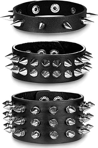 LOLIAS 3 Teiliges Punk Lederarmband Metallnieten Armband Spike Armband Verstellbare Manschette Gothic Rock Armband für Männer Frauen Cosplay Party von LOLIAS