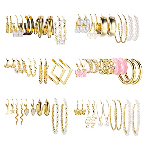 LOLIAS 30-41 Paar Ohrringe Damen Hoop Ohrringe Silber Kleine Ohrstecker Set Ohrringe Creolen Gold Ohrringe Mädchen Ohrstecker Tropfen Ohrringe Hängend Knorpel Ohrringe süße Perle Ohrringe Sets von LOLIAS