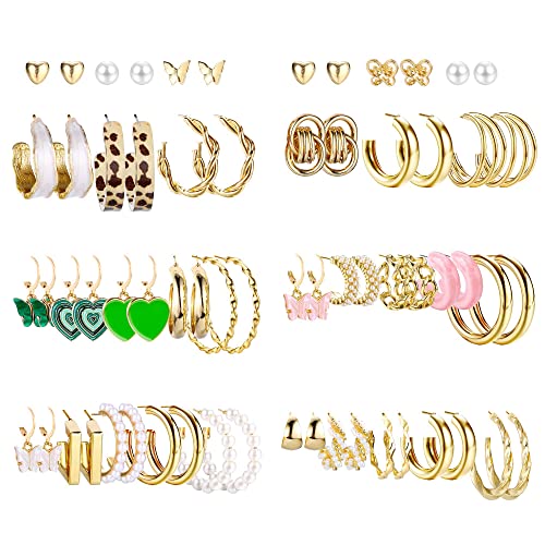 LOLIAS 30-41 Paar Ohrringe Damen Hoop Ohrringe Silber Kleine Ohrstecker Set Ohrringe Creolen Gold Ohrringe Mädchen Ohrstecker Tropfen Ohrringe Hängend Knorpel Ohrringe süße Perle Ohrringe Sets von LOLIAS