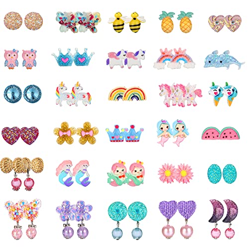 LOLIAS 30 Paar Ohrclips Mädchen Kinder Kleine Durchbohrten Clip Ohrringe Mädchen Geschenk Spielen Blume Herz Prinzessin Ohrringe Ohrclips Ohne Ohrlöcher Verkleiden sich Schmuck von LOLIAS