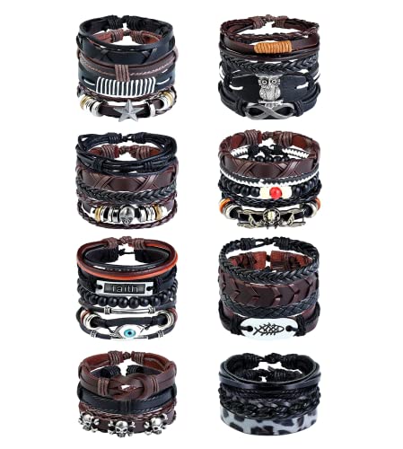 LOLIAS 30Pcs Lederarmbänder Set für Herren Damen Einstellbar Coole Geflochtene Lederarmband Stapel Ethnische Wickelarmband Boho Tribal Wrist Cuff Armbänder Set von LOLIAS