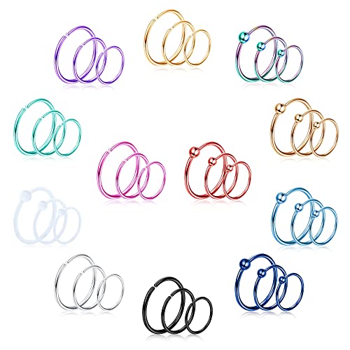 LOLIAS 36Pcs 20G Nasenpiercing Ring Nasenring Hoop für Damen Herren 316L Edelstahl Helix Tragus Lip Septum Ring Knorpel Ohrring Hoop Nase Piercing Schmuck von LOLIAS