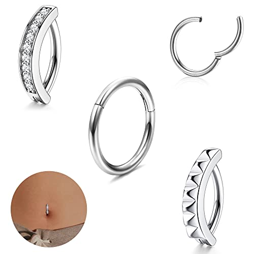 LOLIAS 3Stück 14G Clicker Bauchnabelpiercing Ring für Frauen Chirurgenstahl 10/12MM Reverse Curved Nabel Barbell Piercing Bauchnabel Körperschmuck von LOLIAS