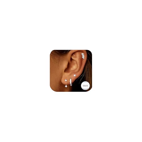 LOLIAS 4 Paar Ohrringe Silber 925 Set für Damen Kleine Ohrstecker Silber 925 Stapelbar Zirkonia Helix Piercings Ohr Ohrringe Stecker Creolen Silber 925 Ohrringe Set von LOLIAS