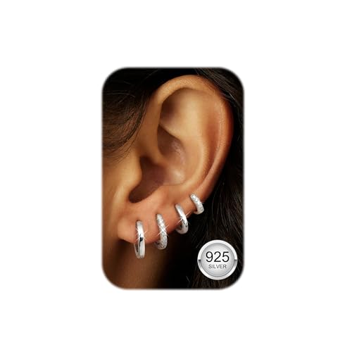 LOLIAS 4 Paar Creolen Silber 925 Klein Hypoallergen Ohrringe Silber 925 Creolen Kreolen Ohrringe Creolen Set Silver Hoop Earrings for Women Schmuck Damen 6/8/10/12MM von LOLIAS