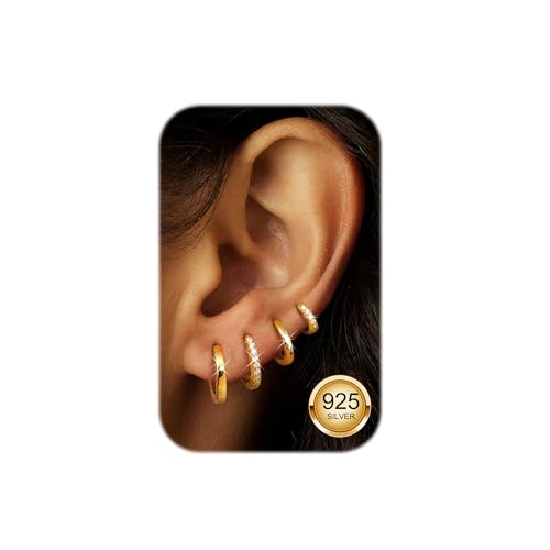 LOLIAS 4 Paar Ohrringe Creolen Gold Damen Hypoallergen Ohrringe Gold Set Klein Creolen Gold Vergoldeter Goldene Ohrringe Creolen Damen Hoop Earrings for Women Schmuck 6/8/10/12MM von LOLIAS