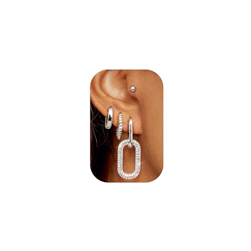 LOLIAS 4 Paar Ohrringe Silber für Damen Ohrringe Hängend Creolen Büroklammer Ohrringe Ohrstecker Huggie Ohrringe Hypoallergene Statement Ohrringe für mehrere Piercings von LOLIAS
