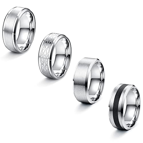 LOLIAS 4 Stück Edelstahl Herren Ringe Silber matt poliert Band Ringe Flaschenöffner Ringe Ehering Verlobungsringe Vintage Ring für Männer Damen 57 von LOLIAS