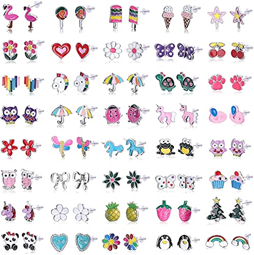 LOLIAS 40 Paar Hypoallergene Neuheit Cartoon Ohrringe Nette Ohrstecker Für Damen Mädchen Verschiedene Nette Tier Schmetterling Stern Einhorn Obst Ohrring Sets Schmuck von LOLIAS