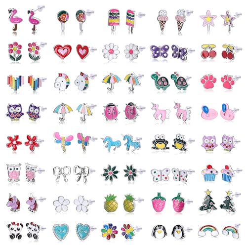 LOLIAS 40 Paar Hypoallergene Neuheit Cartoon Ohrringe Nette Ohrstecker Für Damen Mädchen Verschiedene Nette Tier Schmetterling Stern Einhorn Obst Ohrring Sets Schmuck von LOLIAS