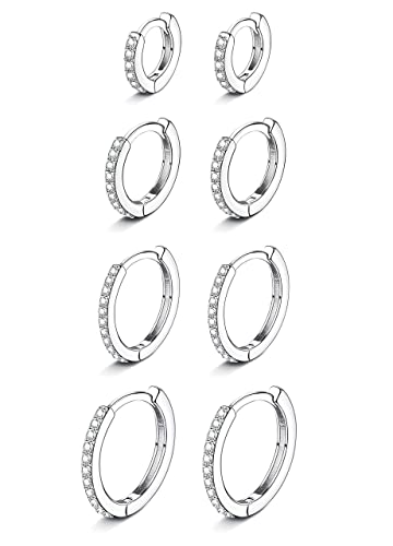 LOLIAS 4Paar 14K Vergoldet Kleine Creolen Ohrringe Set für Damen Herren CZ Huggies Ohrringe Hypoallergene Knorpel Kleine Creolen Schläfer Ohrringe Piercing 6mm 8mm 10mm 12mm von LOLIAS