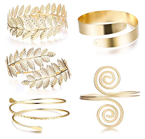 LOLIAS 5 Stücke Arm Armreif Set Einstellbare Oberarmmanschette Minimalistischen Arm Armbänder Metall Punk Spiralarm Band Verstellbaren Armband Swirl Blätter Feder Armreif für Damen Frauen von LOLIAS