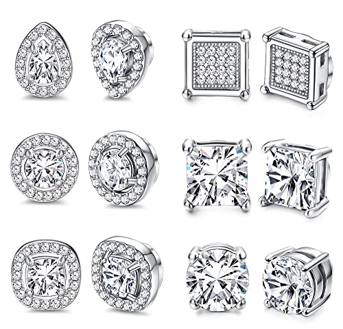 LOLIAS 6 Paar Magnet Ohrringe Herren Damen Edelstahl Zirkonia Clip Ohrringe Rundes Quadrat Teardrop Magnetische Ohrringe CZ Non Piercing Schmuck Hypoallergen Fake Ohrstecker Set Geschenk von LOLIAS