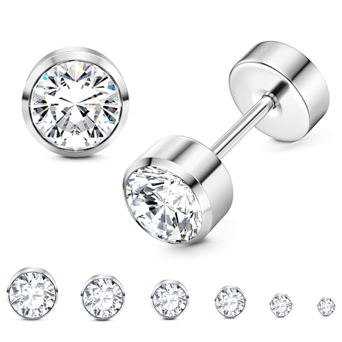 LOLIAS 6 Paare Edelstahl Ohrringe für Damen Mädchen - Knorpel Helix Ohrstecker Runde Winzige Screwback 3-8 MM für Herren von LOLIAS