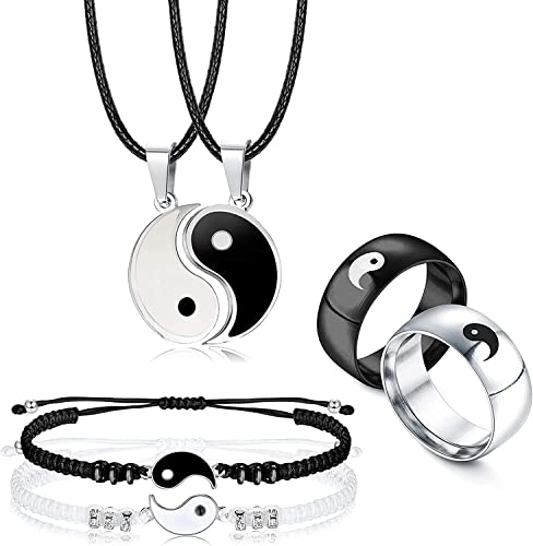 LOLIAS 6 Stück Passende Yin Yang Halskette Armbänder Ringe Set Paar Halskette Armband Ringe für Sie und Ihn Passende Yin Yang Halskette Freund Freundin Freundschaft Valentinstag Schmuck Geschenk von LOLIAS