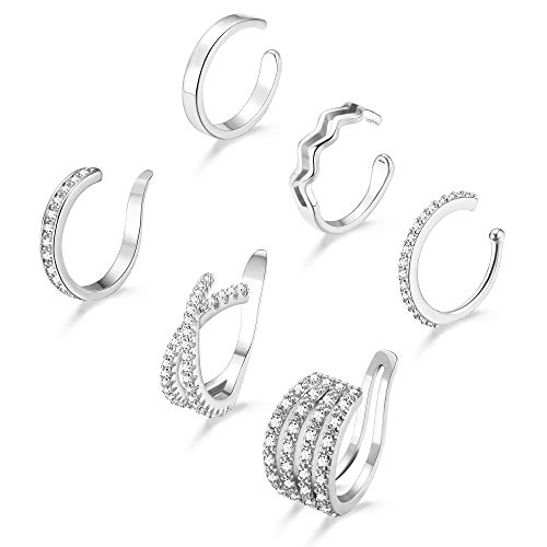 LOLIAS 6Pcs Ear Cuff Ohrklemme Ohrringe Damen Kleine Creolen Glitzer Ohrstecker Ear Cuff Ohrringe Fake Helix Knorpel Ohrringe Zirkonia Hypoallergene Ohrringe Manschette Ohr Clips Helix Pircings von LOLIAS