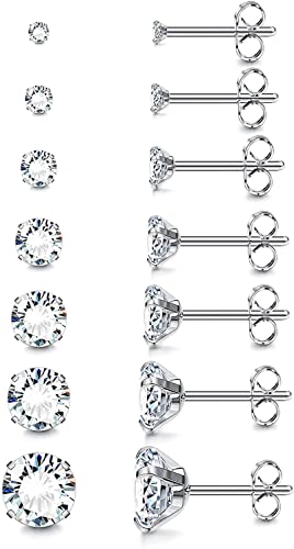 LOLIAS 7 Paar 20G hypoallergene Ohrstecker für Damen Herren Flatback Ohrringe Edelstahl Zirkonia Ohrringe Piercing Ohrknorpel Ohrringe von LOLIAS