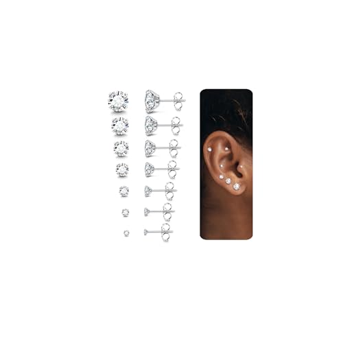 LOLIAS 7 Paar 20G hypoallergene Ohrstecker für Damen Herren Flatback Ohrringe Edelstahl Zirkonia Ohrringe Piercing Ohrknorpel Ohrringe von LOLIAS