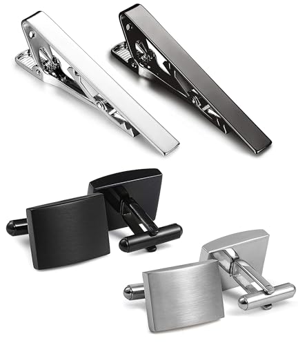 LOLIAS Krawattenklammern Set für Herren Manschettenknöpfe Krawattennadel Cufflinks Tie Clip Krawatte Hochzeitstag Business Manschettenknöpfe für Männer Geschäft Vatertagsgeschenke von LOLIAS