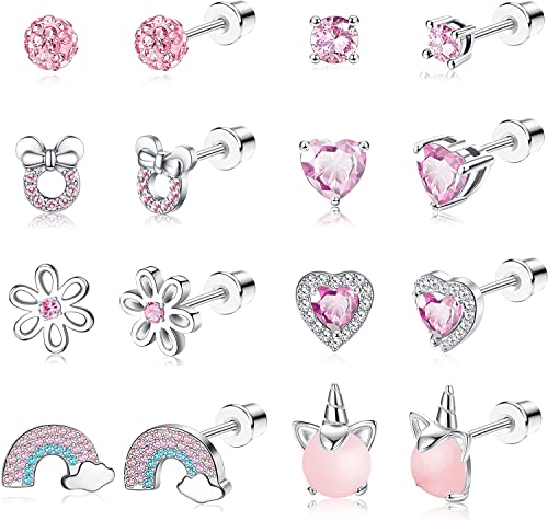 LOLIAS 8 Paar Schraubohrringe für Mädchen Damen 316L Edelstahl Hypoallergen Stern Herz CZ Ohrring Mehrfarbig Schmetterling Blume EinhornKatze Piercing Ohrringe Ohrstecker Geschenkset von LOLIAS