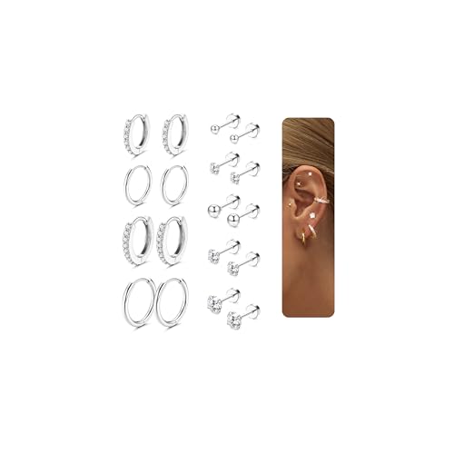 LOLIAS 9 Paar Ohrringe Edelstahl Damen Ohrringe Set Silber Creolen Ohrstecker Chirurgenstahl Ohrringe Medizinische Ohrstecker Gesundheitsstecker Ohrringe Piercing Ohr Helix Piercings von LOLIAS