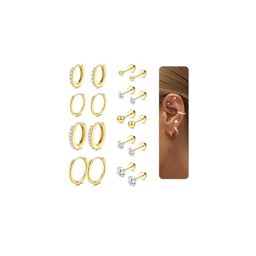 LOLIAS 9 Paar Ohrringe Gold Set 316L Chirurgenstahl Creolen Gold Ohrstecker Gold Piercing Ohr Gold Helix Piercings Gold Ohrringe Set Goldene Ohrringe Damen von LOLIAS
