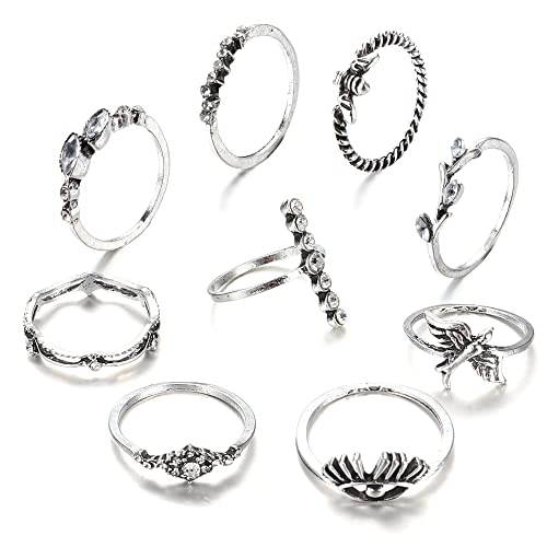 LOLIAS 9 STÜCKE Knöchel Stapelringe für Damen Teenager Mädchen Boho Vintage Fingerringe Stapelbar Gold Silber Midi Ringe Set Mehrere Ringe Pack von LOLIAS