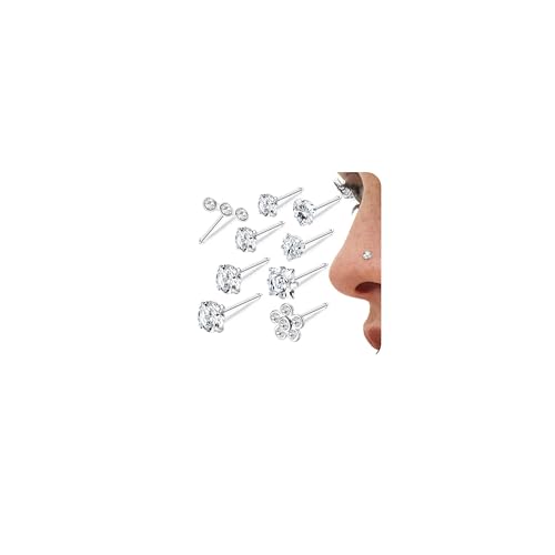 LOLIAS 9 Stück 20G Silber Nasenpiercing Stecker L Förmige Schraube Nostril Piercing Gold Nasenpiercing Stecker 316L Chirurgenstahl CZ Nasenpiercing Stecker Schmuck Set für Damen und Herren von LOLIAS