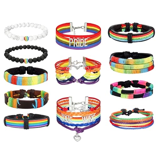 LOLIAS 9/12 Stück Gay Pride Stuff LGBTQ-Zubehör Gay Pride-Armband, verstellbares LGBT-Regenbogen-Armband, schwul-lesbische Geschenke, Pride-Zubehör für Männer und Frauen von LOLIAS