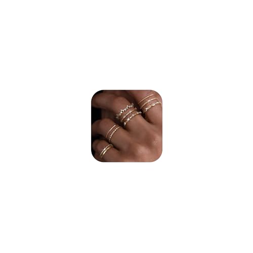 LOLIAS 9 Stück Ringe Gold Wasserfest Vergoldet Ring Verstellbar Statement Goldene Ringe Damen Damenring Daumenringe Fingerring Stapelringe Verlobungsring Promise Goldring Set Damen Schmuck von LOLIAS