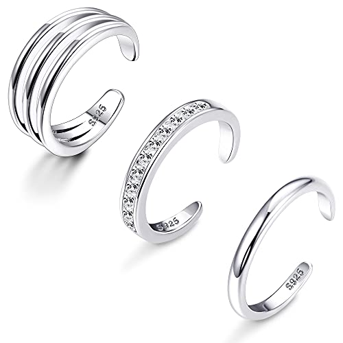 LOLIAS 925 Sterling Silber Offene Zehenringe Set Fingerring Gelenkring für Damen Mädchen Hypoallergen Einstellbar Offene Zehenringe Schwanz Fingerringe Set 3 Stück Strand Fußring Schmuck von LOLIAS