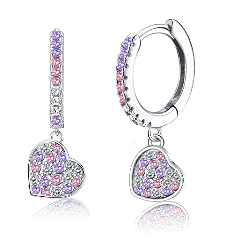 LOLIAS 925 Sterling Silver Huggies Creolen Ohrringe mit Herz Schmetterlings Stern Bunte Zirconia Kleine Baumeln Tropfen Creolen Ohrringe Schmuck für Damen Mädchen von LOLIAS