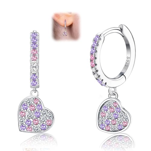 LOLIAS Ohrringe Silber 925 Für Damen Mädchen Huggie Creolen Ohrringe Mit Herz Schmetterlings Stern Hängend Bunte Zirconia Kleine Baumeln Tropfen Creolen Kinder Ohrringe Silber Mädchen von LOLIAS