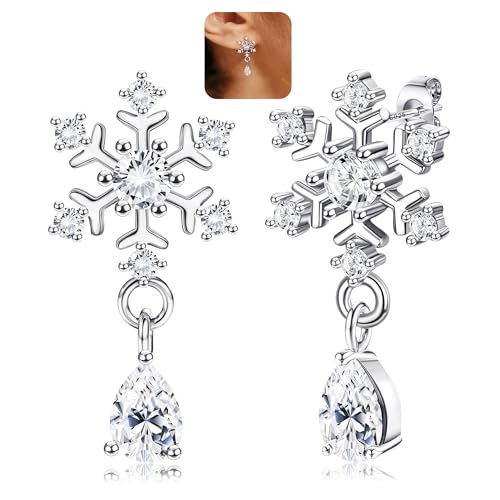LOLIAS 925 Sterling Silber Schneeflocke Ohrringe für Frauen Weihnachten Schneeflocke Baumeln Ohrstecker Funkelnde Perle CZ Schneeflocke Hypoallergene Ohrringe Weihnachtsschmuck Weihnachtsgeschenke von LOLIAS