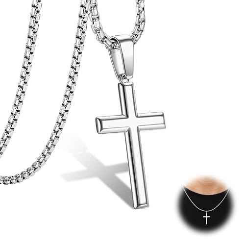 LOLIAS Kreuz Kette Herren Damen 925 Sterling Silber Kreuzkette Silber Herren Kreuz Anhänger Edelstahl Kette Halskette Silber Panzerkette Silberkette Kette mit Kreuz Herren Schmuck 50CM 56CM von LOLIAS