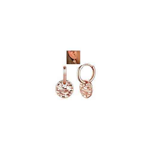 LOLIAS Creolen Rose Gold Ohrringe Silber 925 Hängend Ohrringe Rosegold Creolen mit Rundem Coin Anhänger Hypoallergene Tropfen Ohrringe für Damen Mädchen von LOLIAS