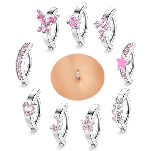 LOLIAS 9 Stück 14G Clicker Bauchnabelringe für Damen Bauchnabelpiercing Edelstahl CZ Schmetterling Herz Stern Bauchpiercing Nabel Körper Piercing Schmuck von LOLIAS