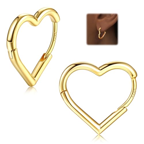 LOLIAS Herz Creolen Ohrringe Silber 925 Für Damen Mädchen 14K Klein Ohrringe Gold Hängend Ohrringe Herz Creolen Tropfen Ohrringe Roségold Ohrringe Silber Ohrringe Für Damen 16 MM von LOLIAS