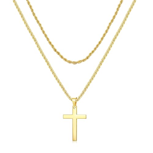 LOLIAS Layered Kreuz Kette Damen Gold 316L Edelstahl Goldkette Damen mit Kreuz Anhänger Hypoallergene Kreuz Halskette Gold Kreuzkette Gold 18K Vergoldete Kreuz Kette Gold Damen Herren von LOLIAS