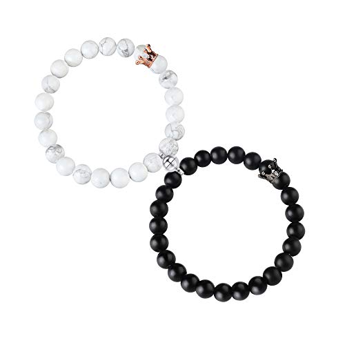 LOLIAS Magnet Paare Armbänder Perlen für Damen Herren Sie das Armband für Sie und Ihn Vulkanstein Pärchen Armbänder Distance Couple Bracelets King Queen Armbänder Freundschaft Geschenk Bangle 8MM von LOLIAS