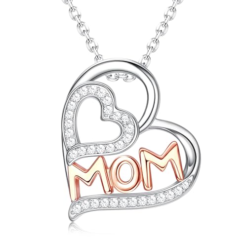 LOLIAS Mama Halskette 925 Sterling silber Herz Anhänger Geschenke für Mama Mutter Oma Muttertag Halskette Ich liebe dich Mama Geburtstags schmuck Mutter tagsge schenk von LOLIAS