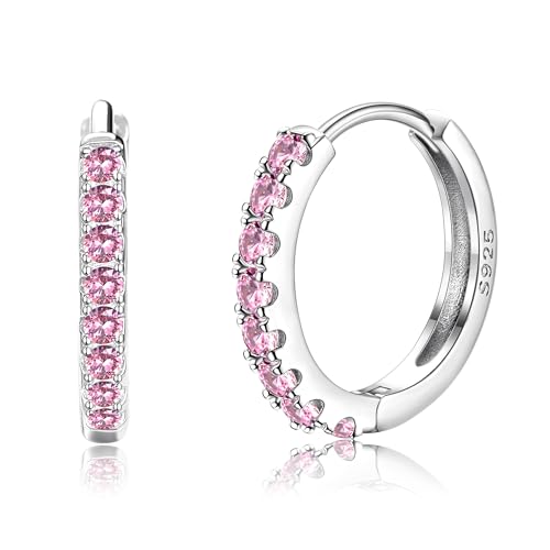 LOLIAS Ohrringe Creolen Silber 925 für Damen Mädchen Kleine Zirkonia Ohrringe 925 Sterling Silber Huggie Ohrringe Hypoallergen Schlafen Ohrringe Mädchen Kinder von LOLIAS