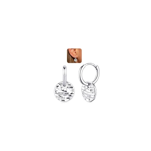 LOLIAS Ohrringe Silber 925 Hängend Ohrringe Silber Creolen mit Rundem Coin Anhänger Hypoallergene Tropfen Ohrringe für Damen Mädchen von LOLIAS