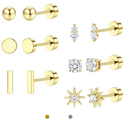 LOLIAS Ohrstecker Gold 14K Vergoldet für Damen Klein Ohrringe Chirurgenstahl Ohrringe Stecker Zirkonia Hypoallergene Piercing Ohr Knorpel Helix Conch Für Mehrfachpiercing von LOLIAS