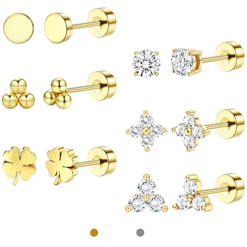 LOLIAS Ohrstecker Gold 14K Vergoldet für Damen Klein Ohrringe Chirurgenstahl Ohrringe Stecker Zirkonia Hypoallergene Piercing Ohr Knorpel Helix Conch Für Mehrfachpiercing von LOLIAS