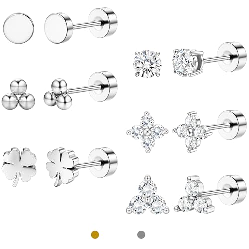 LOLIAS Ohrstecker Silber Vergoldet für Damen Klein Ohrringe Chirurgenstahl Ohrringe Stecker Zirkonia Hypoallergene Piercing Ohr Knorpel Helix Conch Für Mehrfachpiercing von LOLIAS