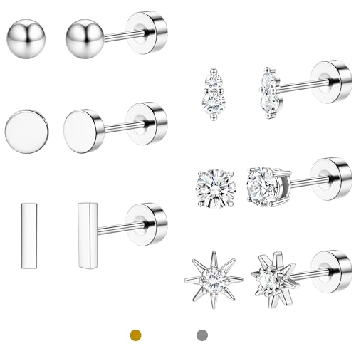 LOLIAS Ohrstecker Silber Vergoldet für Damen Klein Ohrringe Chirurgenstahl Ohrringe Stecker Zirkonia Hypoallergene Piercing Ohr Knorpel Helix Conch Für Mehrfachpiercing von LOLIAS
